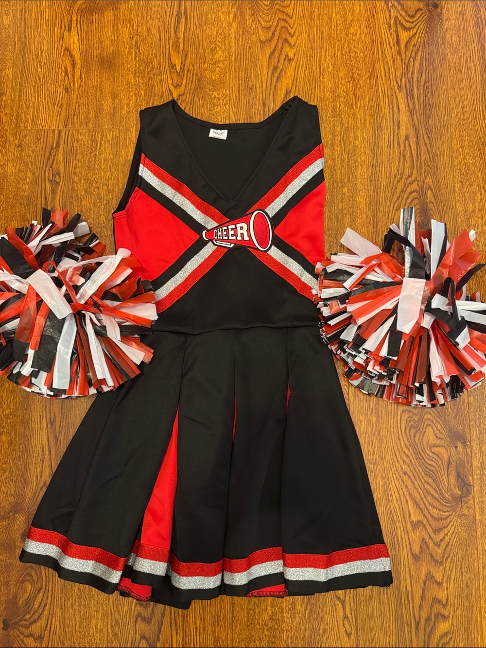Spirit Black and Red Cheerleader Outfit with Pom-Poms size Small